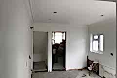 Kitchen re-plastered ceiling and walls, coving fitted.