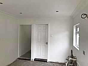 Kitchen plaster all walls and ceiling. Cornice fitted. Blake Plastering, Cardiff Plasterer